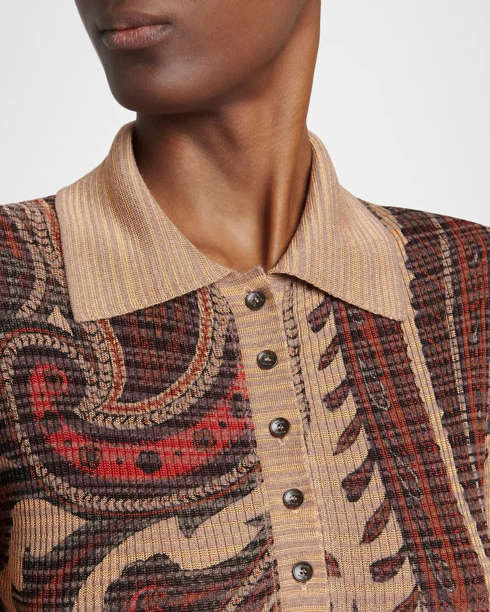Etro Paisley Stripe Pleated Knit Midi Polo Dress | Thumbnail 4 Etro Paisley Stripe Pleated Knit Midi Polo Dress | Thumbnail 4