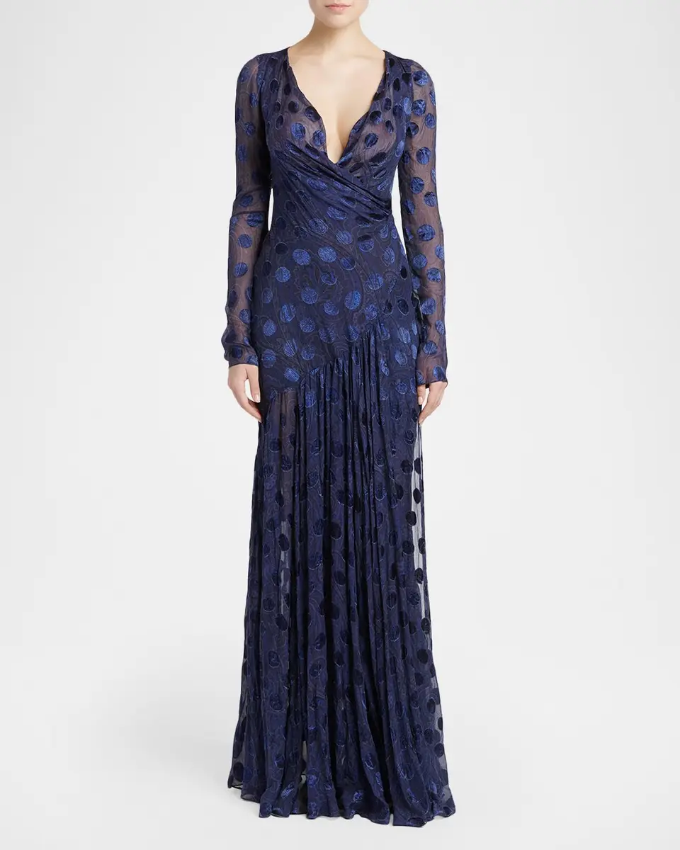 Etro Silk Semi-Sheer Polka Dot Long Dress | Thumbnail 2 Etro Silk Semi-Sheer Polka Dot Long Dress | Thumbnail 2