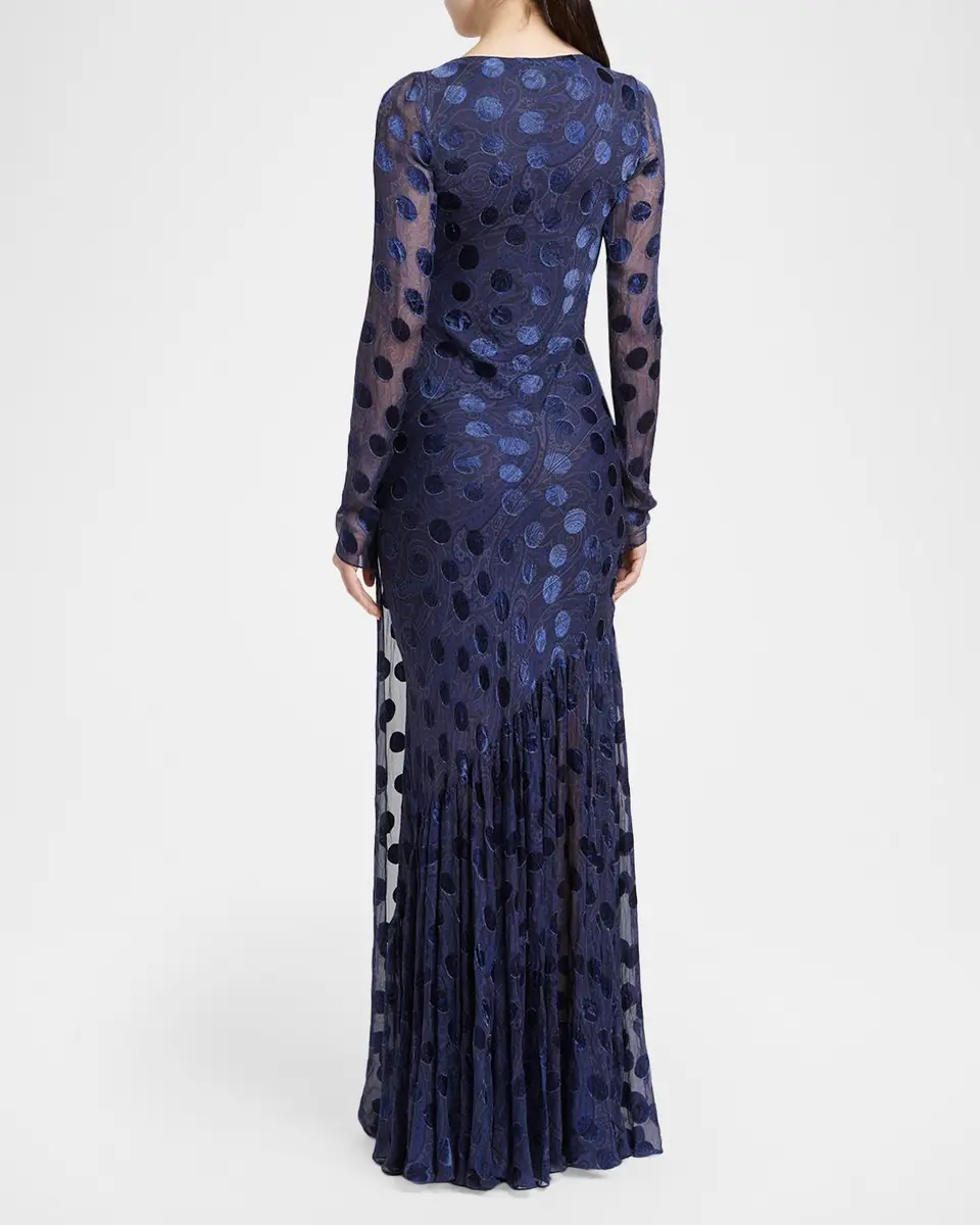 Etro Silk Semi-Sheer Polka Dot Long Dress | Thumbnail 3 Etro Silk Semi-Sheer Polka Dot Long Dress | Thumbnail 3