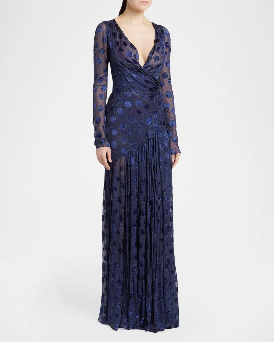 Etro Silk Semi-Sheer Polka Dot Long Dress | Thumbnail 4 Etro Silk Semi-Sheer Polka Dot Long Dress | Thumbnail 4