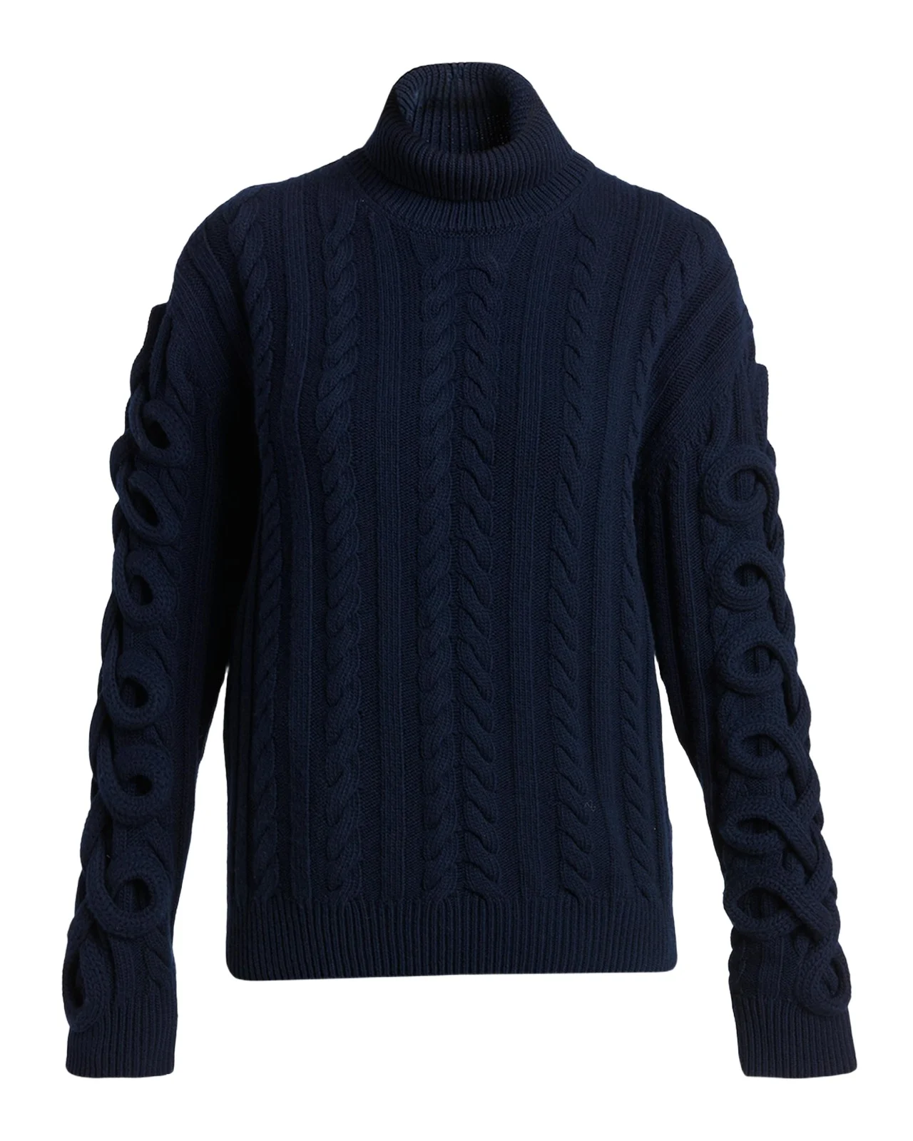 Loop-Sleeve Cable Knit Turtleneck Sweater Loop-Sleeve Cable Knit Turtleneck Sweater