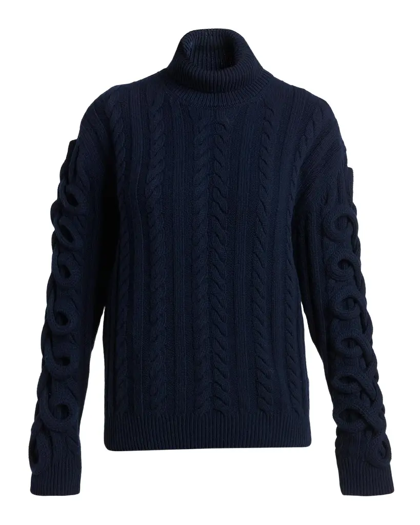 Etro Loop-Sleeve Cable Knit Turtleneck Sweater | Image 1 Etro Loop-Sleeve Cable Knit Turtleneck Sweater | Image 1