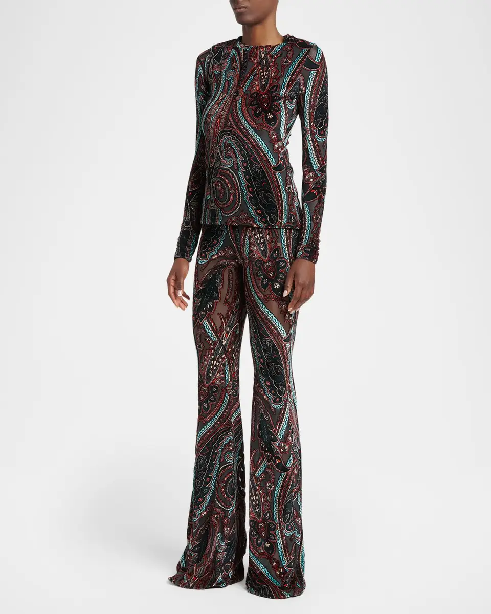 Etro Paisley Velvet Burnout Flare Pants | Thumbnail 2 Etro Paisley Velvet Burnout Flare Pants | Thumbnail 2
