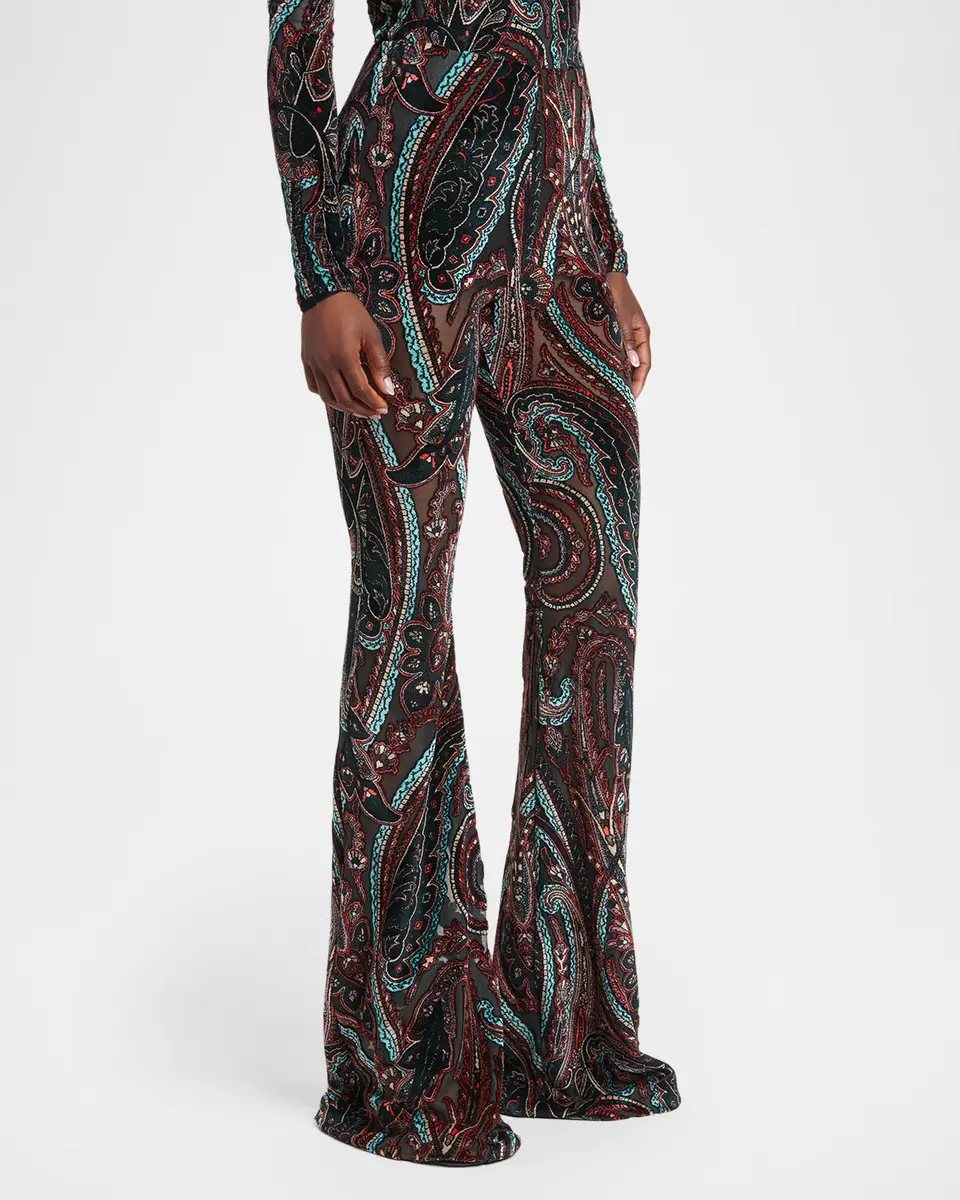 Etro Paisley Velvet Burnout Flare Pants | Thumbnail 4 Etro Paisley Velvet Burnout Flare Pants | Thumbnail 4