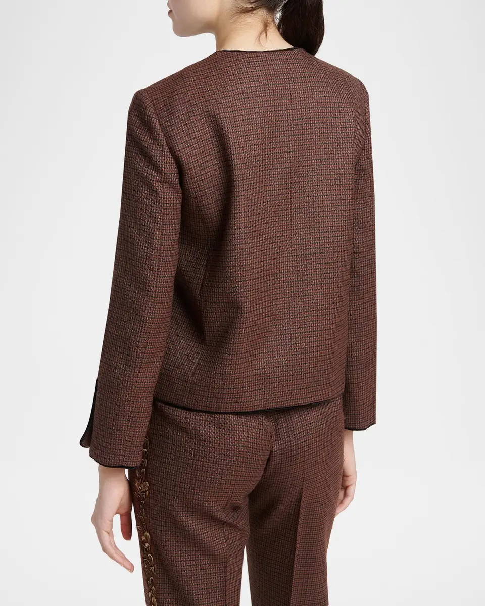 Etro Feather-Trim Houndstooth Wool Single-Breasted Jacket | Thumbnail 3 Etro Feather-Trim Houndstooth Wool Single-Breasted Jacket | Thumbnail 3