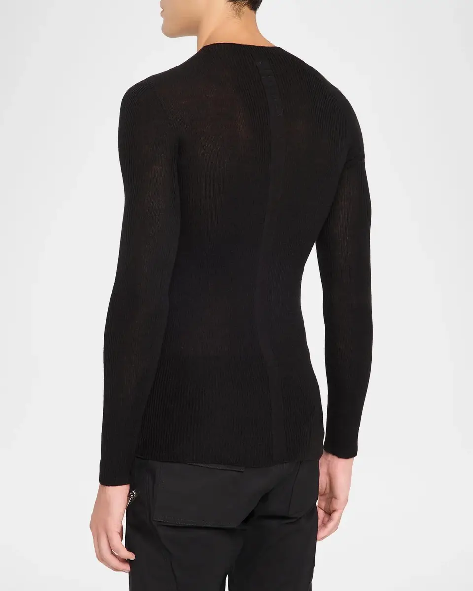 Rick Owens Men's Wool Rib Crewneck Sweater | Thumbnail 3 Rick Owens Men's Wool Rib Crewneck Sweater | Thumbnail 3