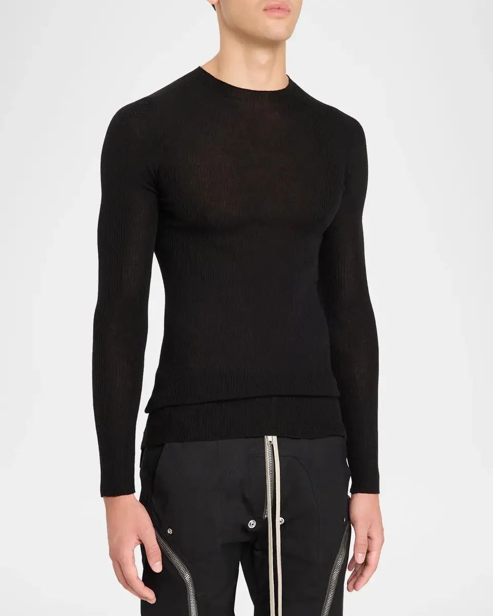 Rick Owens Men's Wool Rib Crewneck Sweater | Thumbnail 4 Rick Owens Men's Wool Rib Crewneck Sweater | Thumbnail 4