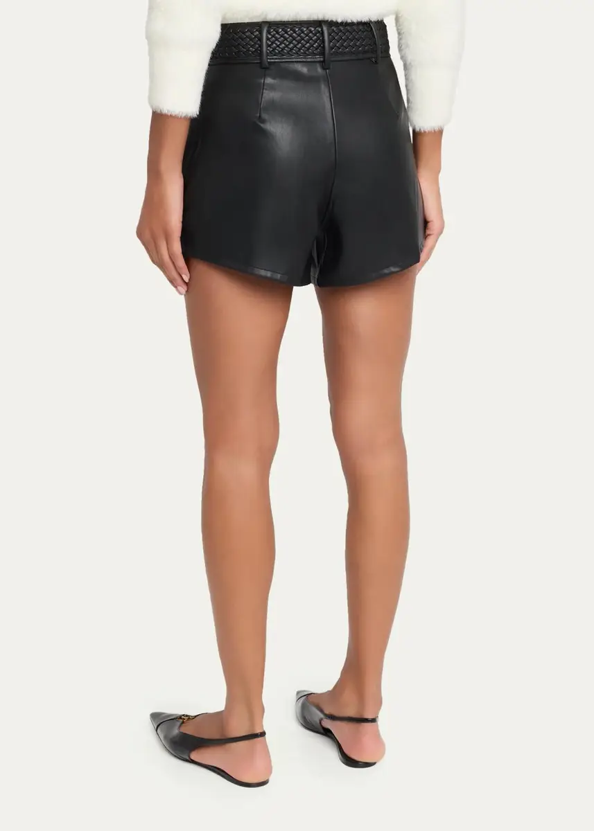 L'Agence Virelle Braided-Waistband Faux-Leather Shorts | Thumbnail 3 L'Agence Virelle Braided-Waistband Faux-Leather Shorts | Thumbnail 3