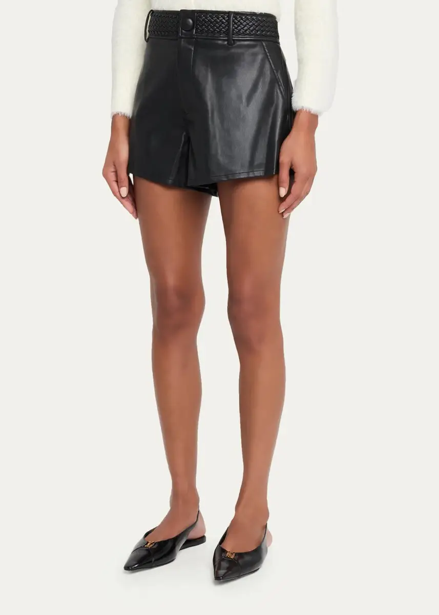 L'Agence Virelle Braided-Waistband Faux-Leather Shorts | Thumbnail 4 L'Agence Virelle Braided-Waistband Faux-Leather Shorts | Thumbnail 4