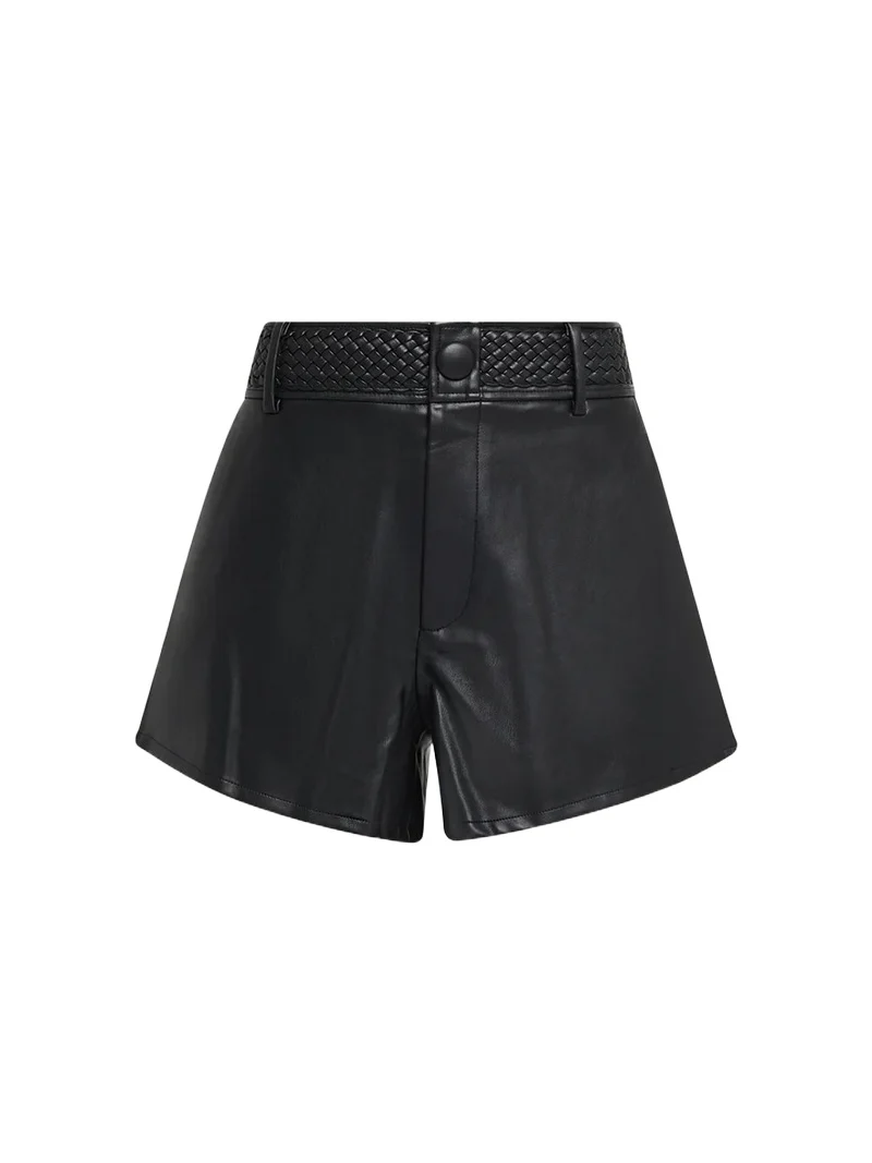 L'Agence Virelle Braided-Waistband Faux-Leather Shorts