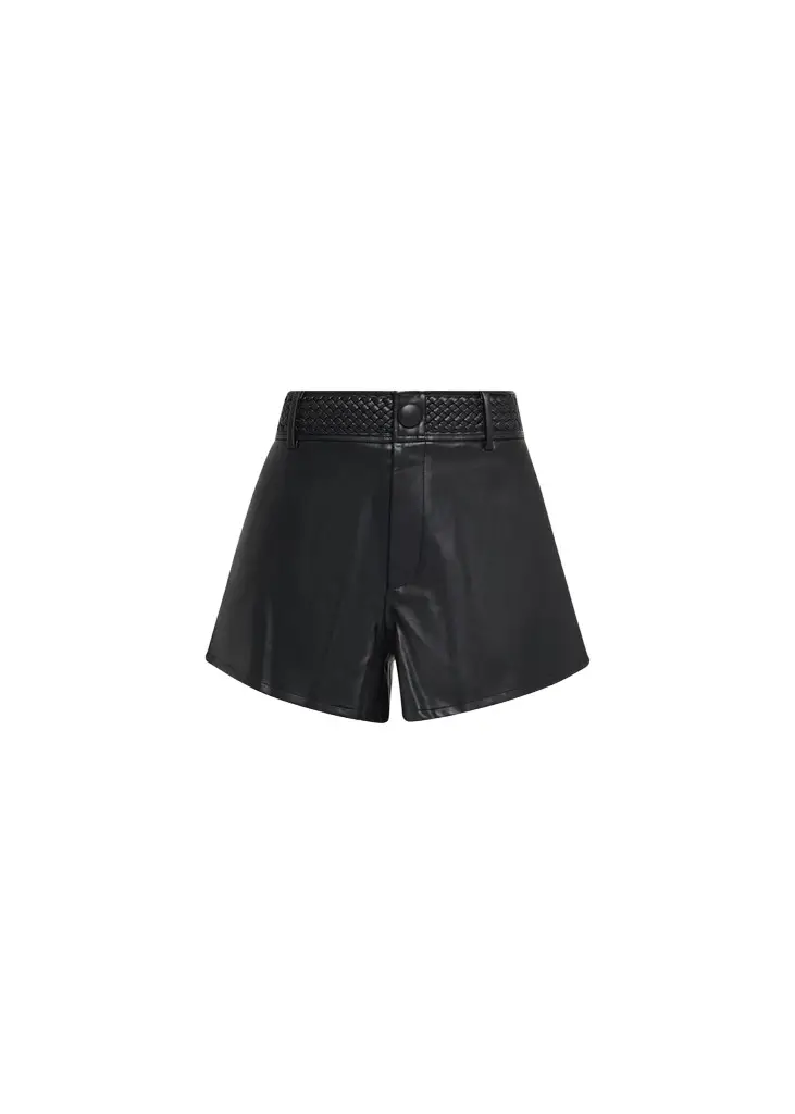 L'Agence Virelle Braided-Waistband Faux-Leather Shorts | Image 1 L'Agence Virelle Braided-Waistband Faux-Leather Shorts | Image 1