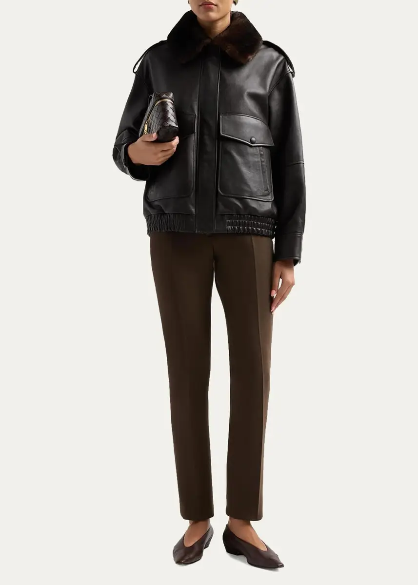 Loulou de Saison Russo Lamb Shearling Collar & Leather Military Jacket | Thumbnail 2 Loulou de Saison Russo Lamb Shearling Collar & Leather Military Jacket | Thumbnail 2