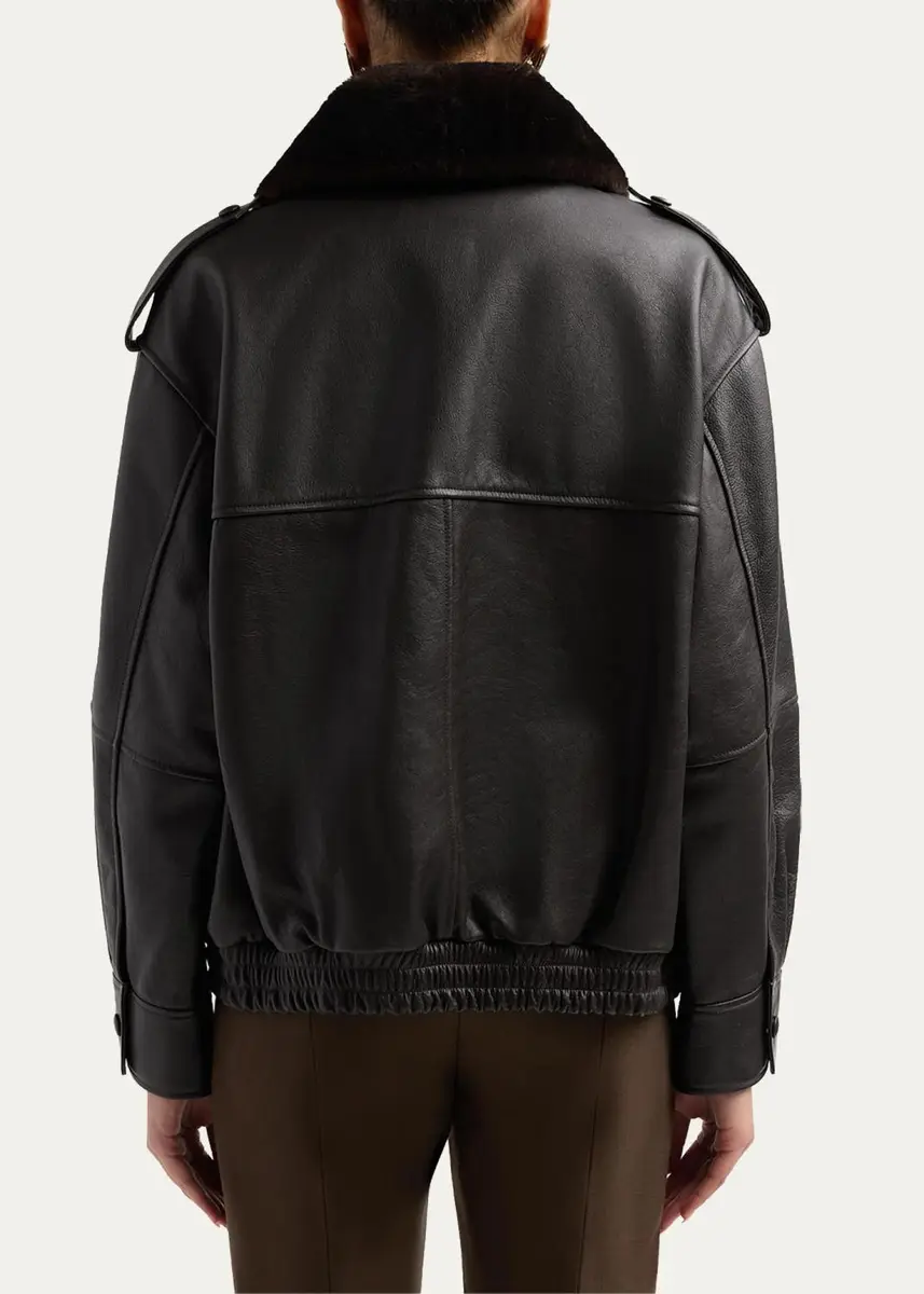 Loulou de Saison Russo Lamb Shearling Collar & Leather Military Jacket | Thumbnail 3 Loulou de Saison Russo Lamb Shearling Collar & Leather Military Jacket | Thumbnail 3