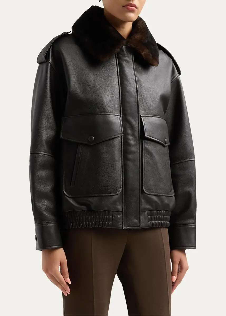 Loulou de Saison Russo Lamb Shearling Collar & Leather Military Jacket | Thumbnail 4 Loulou de Saison Russo Lamb Shearling Collar & Leather Military Jacket | Thumbnail 4