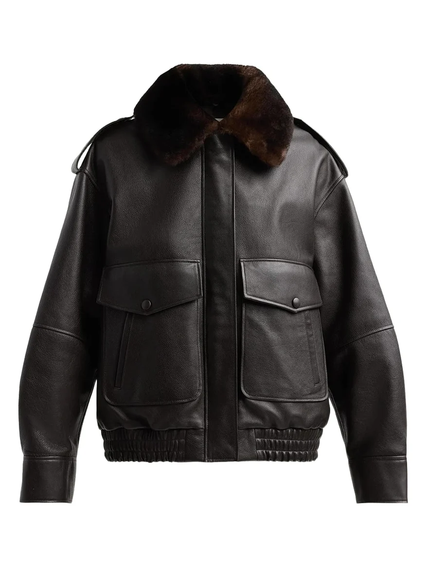 Russo Lamb Shearling Collar & Leather Military Jacket