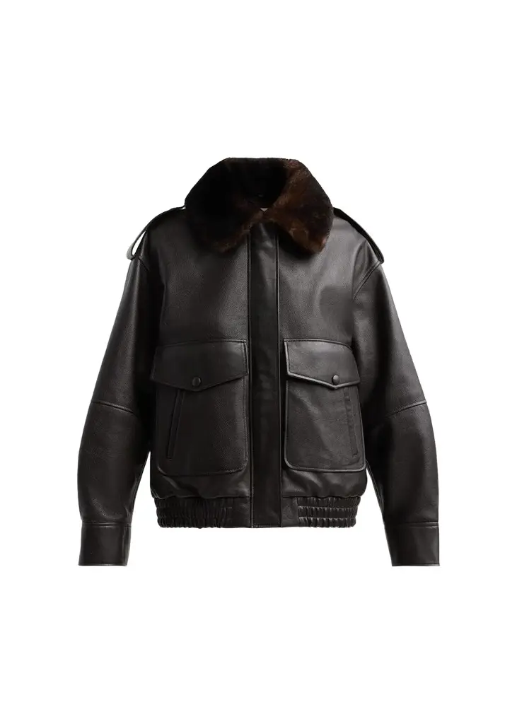 Loulou de Saison Russo Lamb Shearling Collar & Leather Military Jacket | Image 1 Loulou de Saison Russo Lamb Shearling Collar & Leather Military Jacket | Image 1