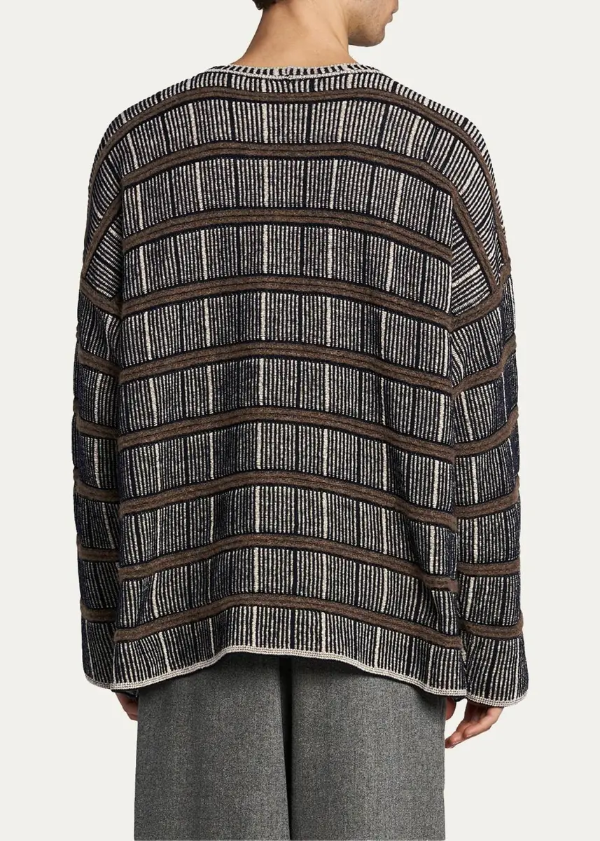 Giorgio Armani Men's Geometric Striped Silk-Blend Crewneck Sweater | Thumbnail 3 Giorgio Armani Men's Geometric Striped Silk-Blend Crewneck Sweater | Thumbnail 3