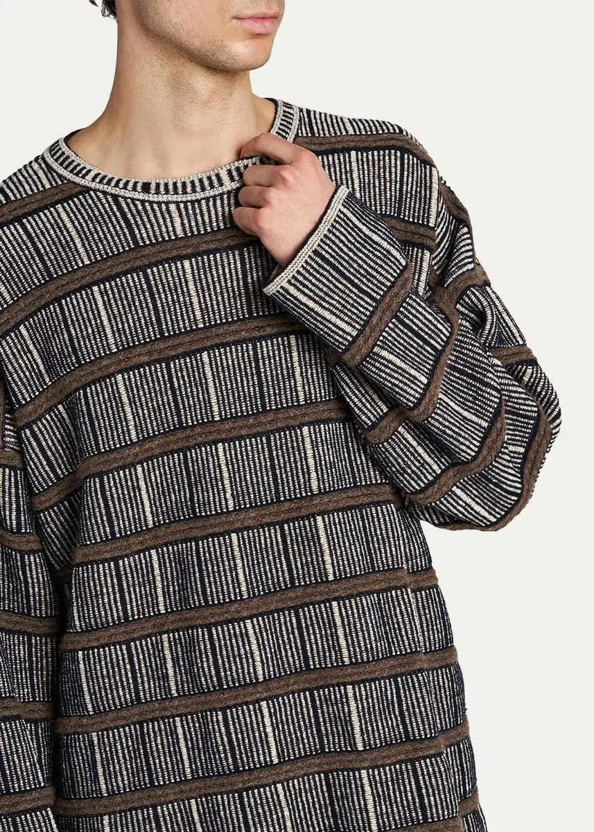 Giorgio Armani Men's Geometric Striped Silk-Blend Crewneck Sweater | Thumbnail 5 Giorgio Armani Men's Geometric Striped Silk-Blend Crewneck Sweater | Thumbnail 5