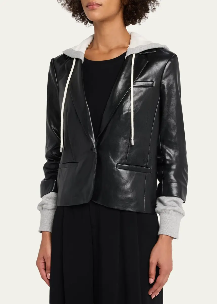 Cinq à Sept Hooded Vegan Leather Jacket | Thumbnail 4 Cinq à Sept Hooded Vegan Leather Jacket | Thumbnail 4