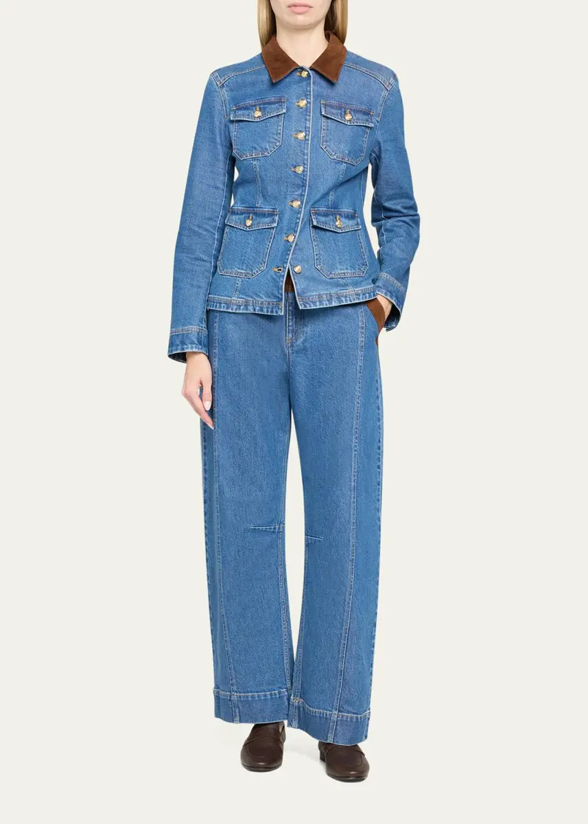Cinq à Sept Katniss Suede Collar Denim Jacket | Thumbnail 2 Cinq à Sept Katniss Suede Collar Denim Jacket | Thumbnail 2
