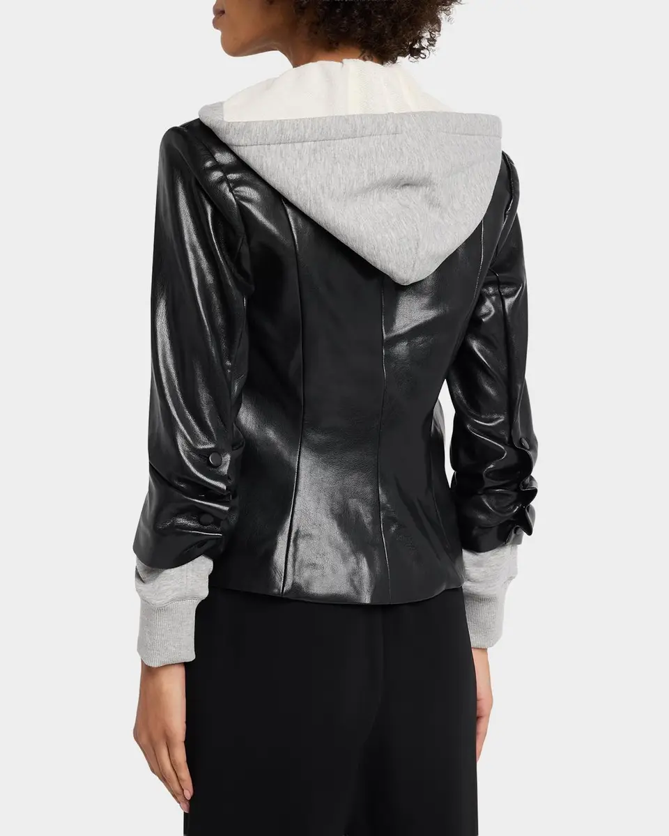 Cinq à Sept Hooded Vegan Leather Jacket | Thumbnail 3 Cinq à Sept Hooded Vegan Leather Jacket | Thumbnail 3