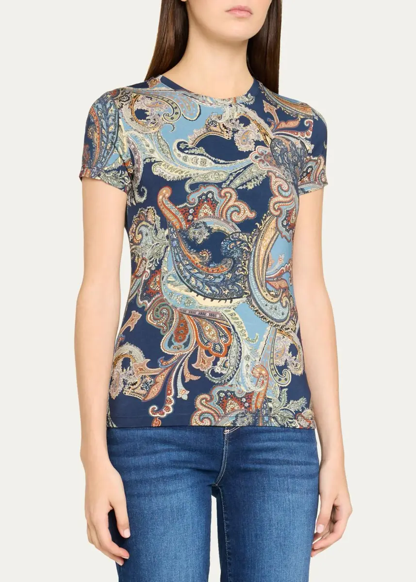 L'Agence Ressi Paisley Short-Sleeve Jersey T-Shirt | Thumbnail 4