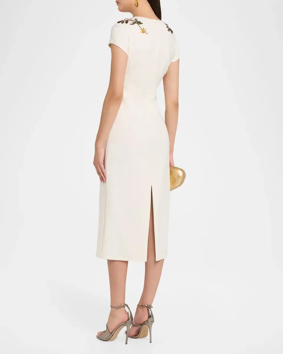 Oscar de la Renta Short-Sleeve Beaded Sheath Midi Dress | Thumbnail 3 Oscar de la Renta Short-Sleeve Beaded Sheath Midi Dress | Thumbnail 3