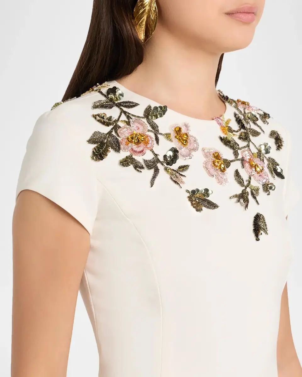 Oscar de la Renta Short-Sleeve Beaded Sheath Midi Dress | Thumbnail 5 Oscar de la Renta Short-Sleeve Beaded Sheath Midi Dress | Thumbnail 5