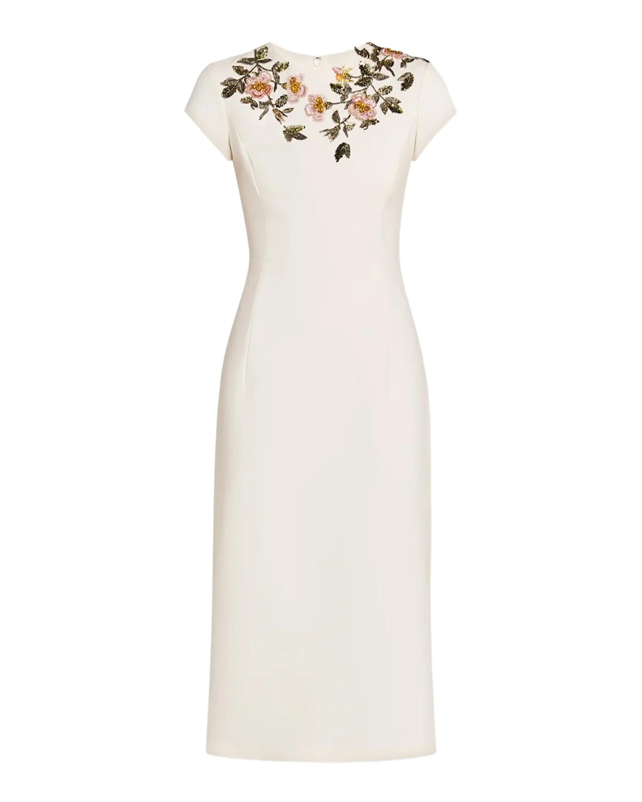 Short-Sleeve Beaded Sheath Midi Dress Short-Sleeve Beaded Sheath Midi Dress