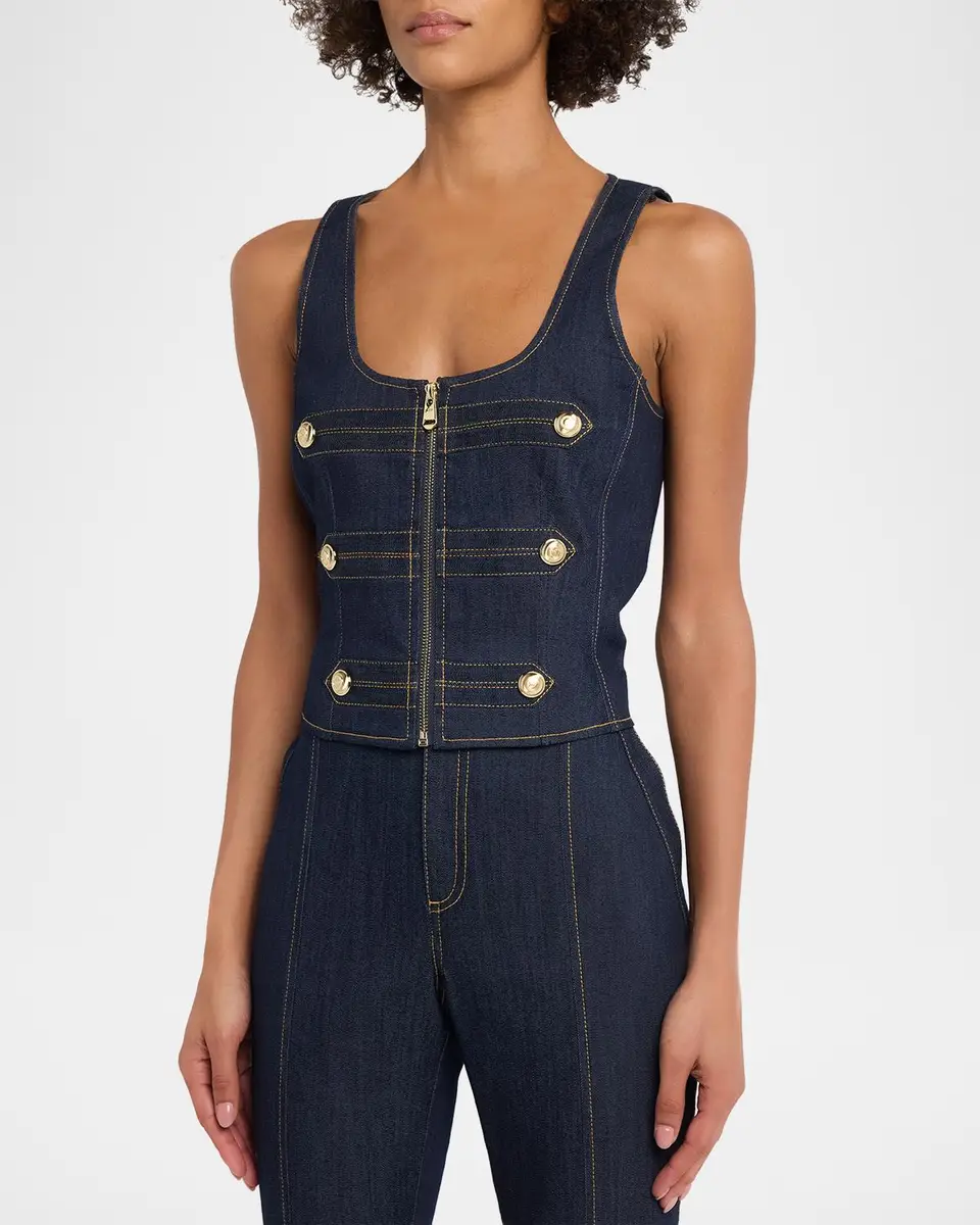 Cinq à Sept Abbot Denim Zip-Front Top | Thumbnail 4