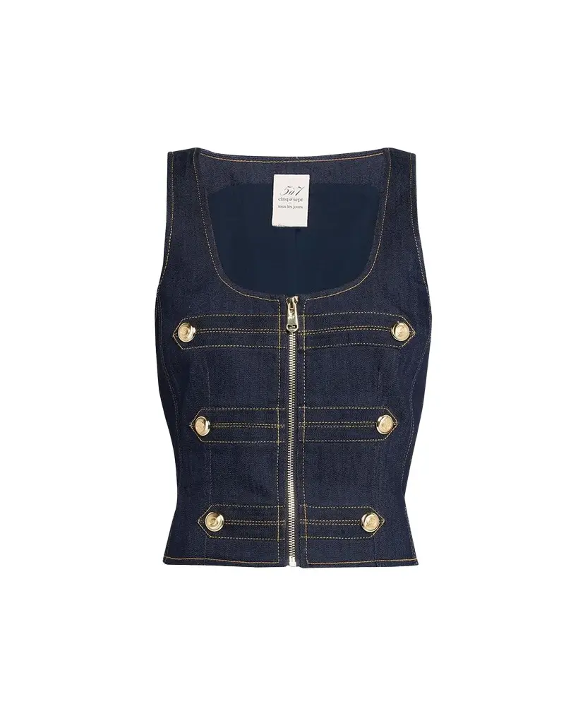 Cinq à Sept Abbot Denim Zip-Front Top | Image 1 Cinq à Sept Abbot Denim Zip-Front Top | Image 1