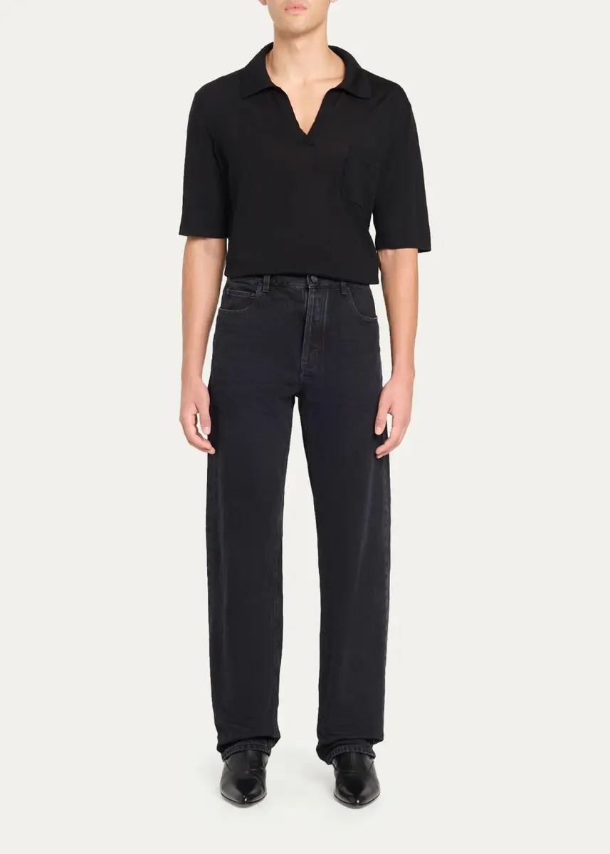 Saint Laurent Men's Relaxed Straight-Leg Black Denim Jeans | Thumbnail 2