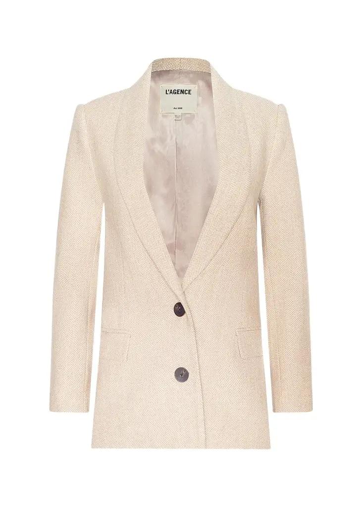 L'Agence Amelie Herringbone Tweed Single-Breasted Blazer | Image 1 L'Agence Amelie Herringbone Tweed Single-Breasted Blazer | Image 1