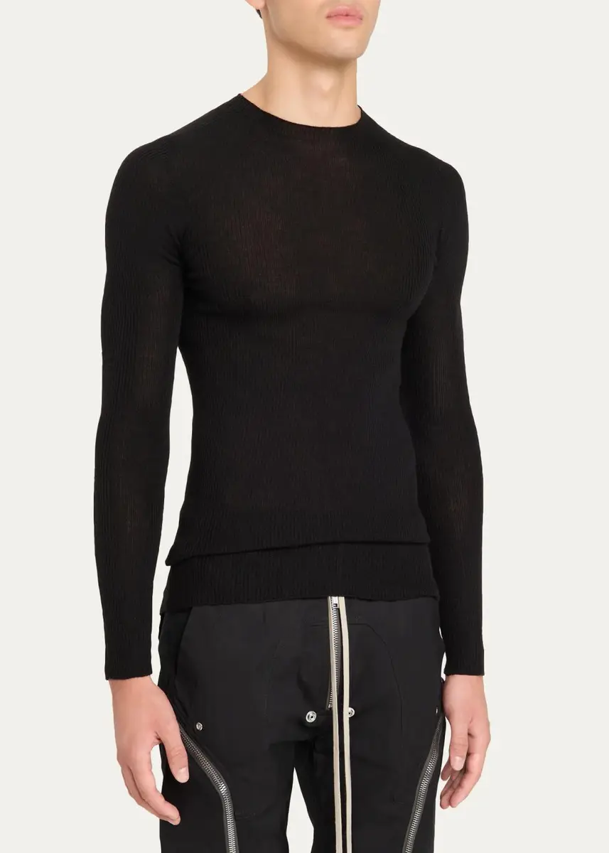 Rick Owens Men's Wool Rib Crewneck Sweater | Thumbnail 4 Rick Owens Men's Wool Rib Crewneck Sweater | Thumbnail 4