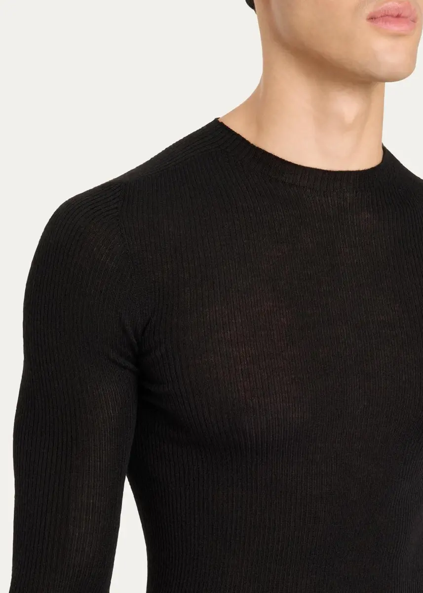 Rick Owens Men's Wool Rib Crewneck Sweater | Thumbnail 5 Rick Owens Men's Wool Rib Crewneck Sweater | Thumbnail 5