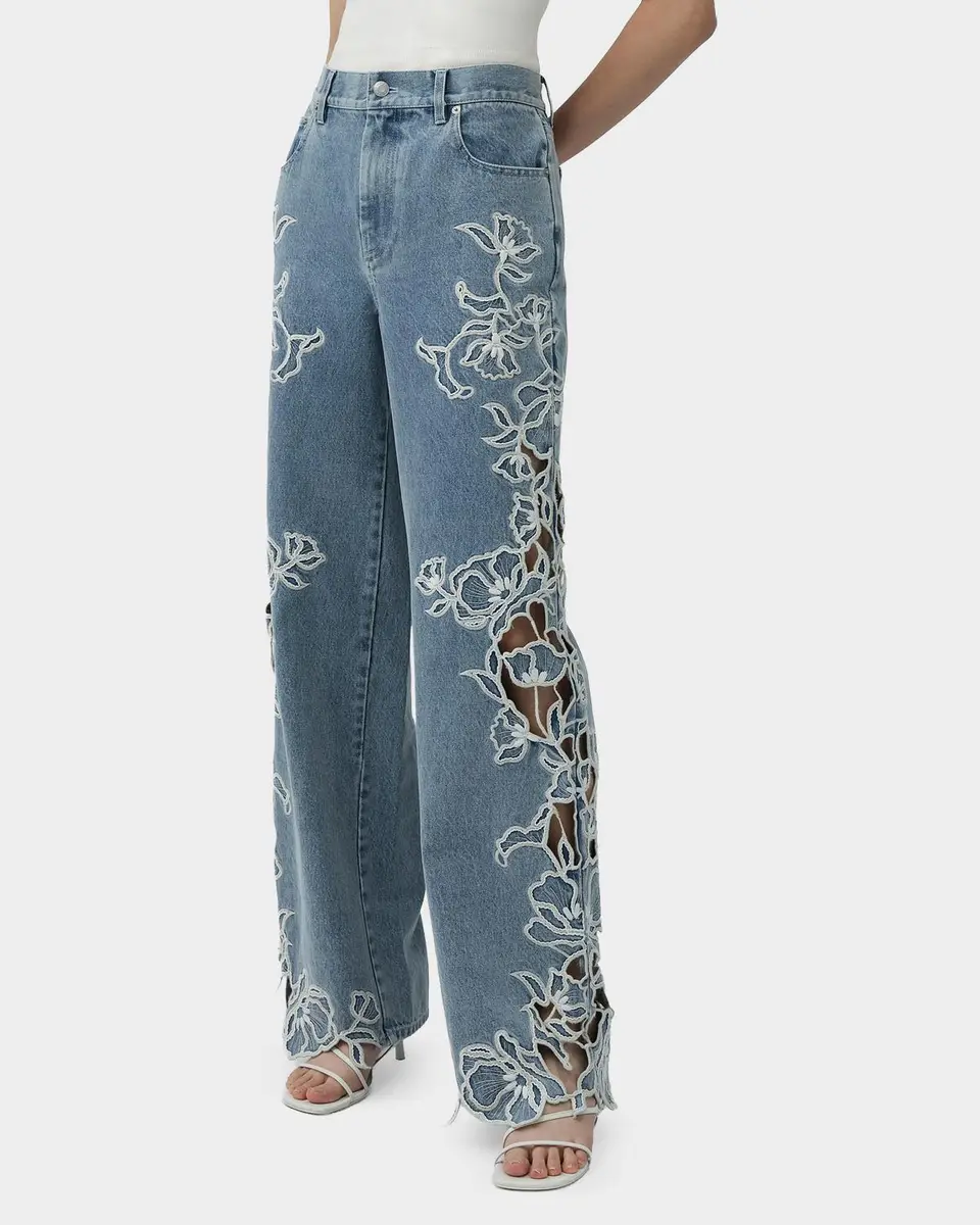 Simkhai Porter Embroidered Wide-Leg Jeans | Thumbnail 4 Simkhai Porter Embroidered Wide-Leg Jeans | Thumbnail 4