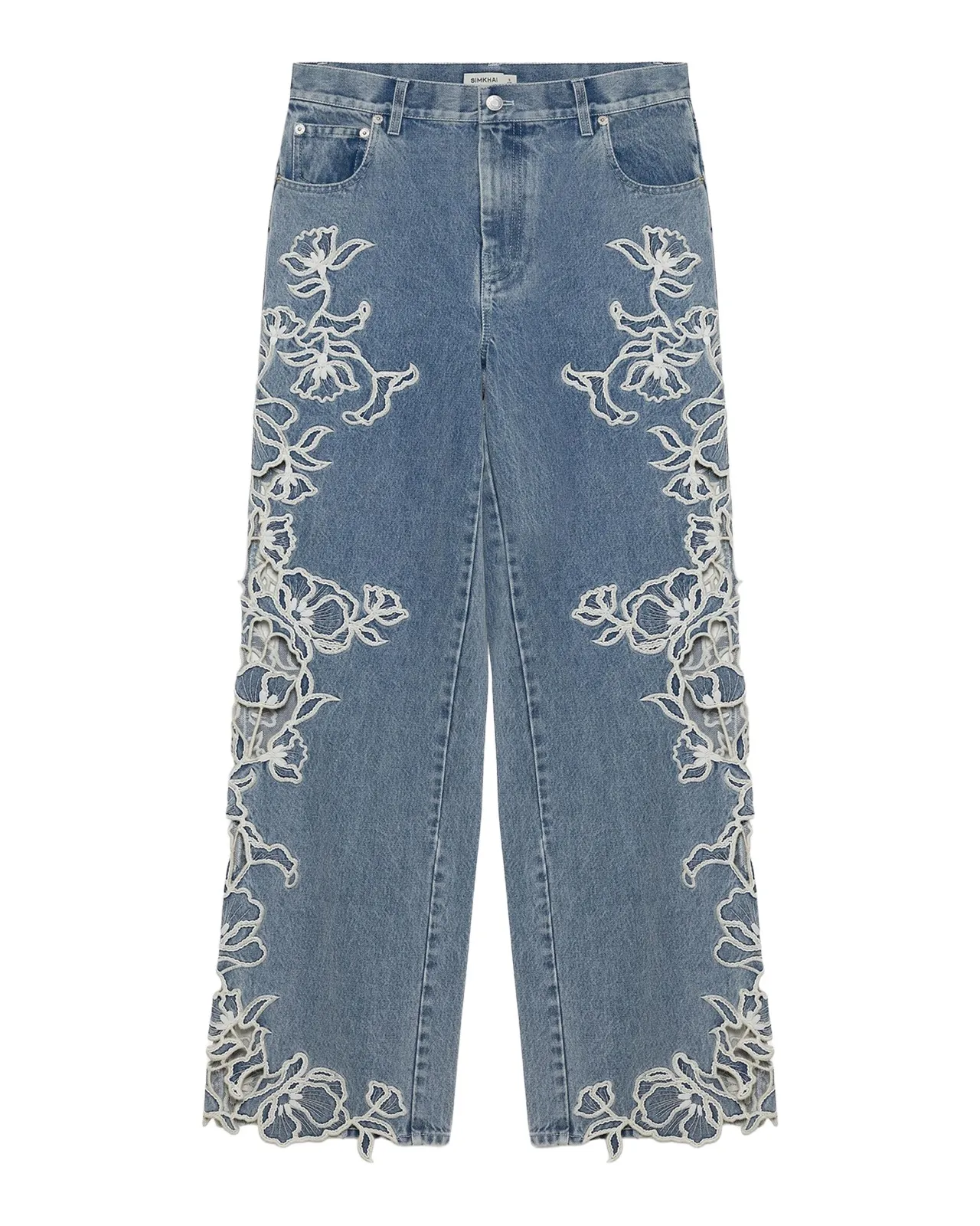 Simkhai Porter Embroidered Wide-Leg Jeans
