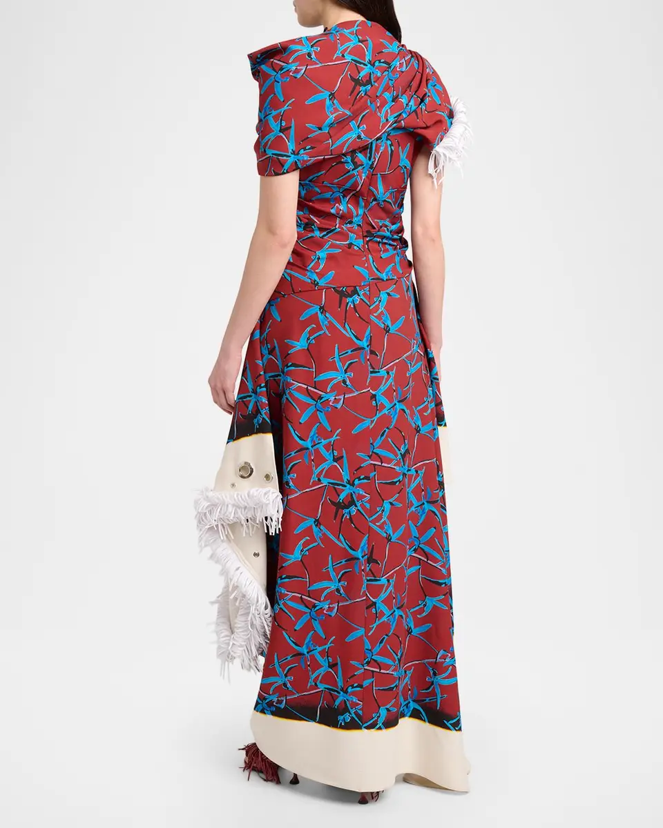 Proenza Schouler Bodine Asymmetric Draped Grommet Fringe High-Low Dress | Thumbnail 3