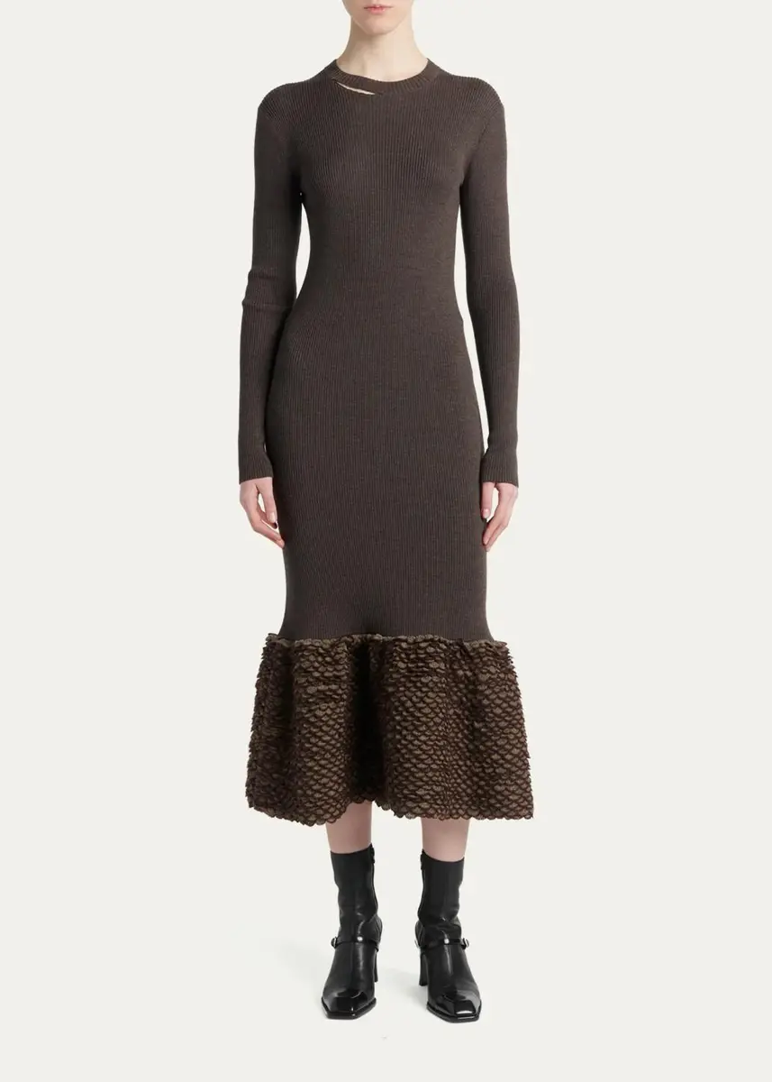 Alexander McQueen Rib-Knit Wool Midi Dress | Thumbnail 2 Alexander McQueen Rib-Knit Wool Midi Dress | Thumbnail 2