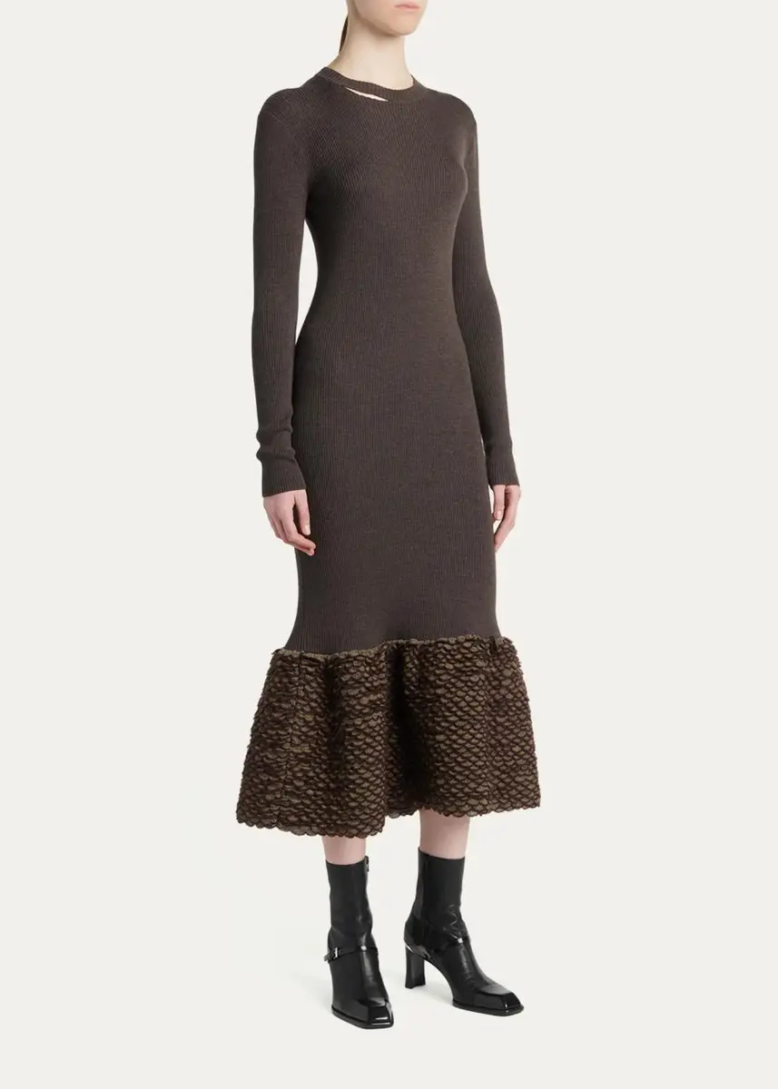 Alexander McQueen Rib-Knit Wool Midi Dress | Thumbnail 4 Alexander McQueen Rib-Knit Wool Midi Dress | Thumbnail 4