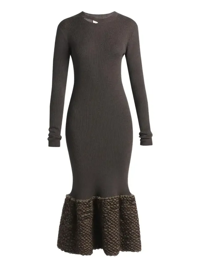 Rib-Knit Wool Midi Dress