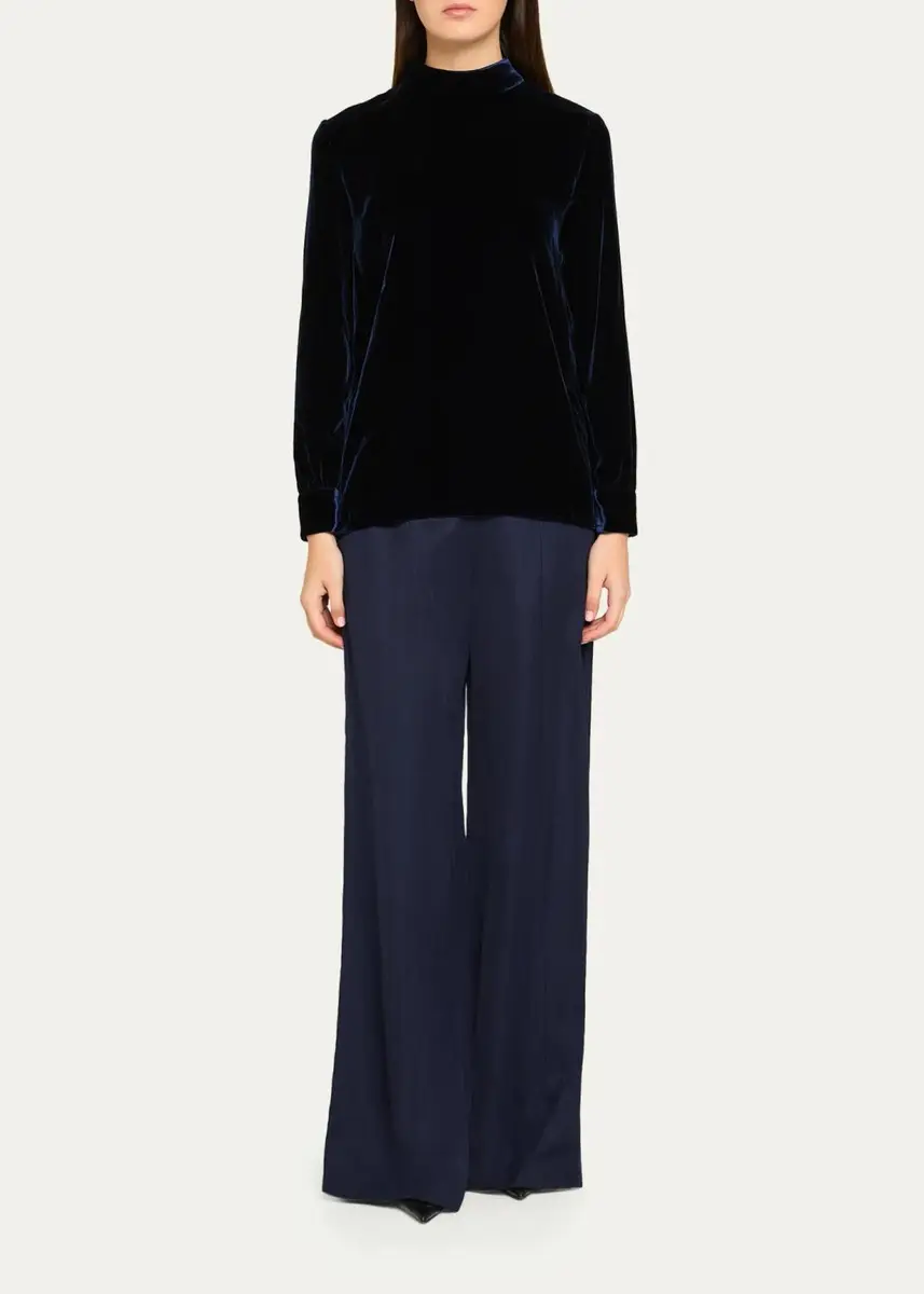 Giorgio Armani Mock-Neck Velvet Long-Sleeve Shirt | Thumbnail 2 Giorgio Armani Mock-Neck Velvet Long-Sleeve Shirt | Thumbnail 2