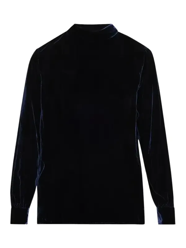 Giorgio Armani Mock-Neck Velvet Long-Sleeve Shirt | Thumbnail 1 Giorgio Armani Mock-Neck Velvet Long-Sleeve Shirt | Thumbnail 1