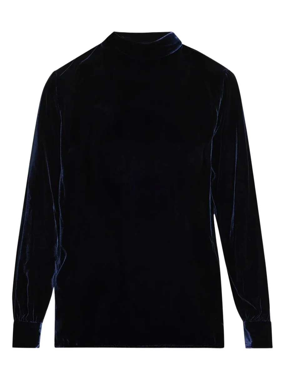 Giorgio Armani Mock-Neck Velvet Long-Sleeve Shirt