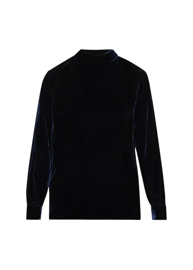 Giorgio Armani Mock-Neck Velvet Long-Sleeve Shirt | Image 1 Giorgio Armani Mock-Neck Velvet Long-Sleeve Shirt | Image 1