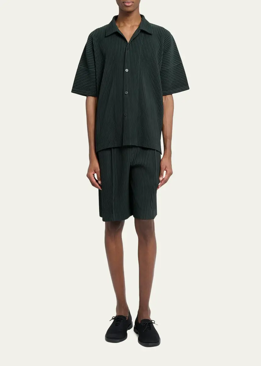Homme Plissé Issey Miyake Men's Pleated Short-Sleeve Shirt | Thumbnail 2 Homme Plissé Issey Miyake Men's Pleated Short-Sleeve Shirt | Thumbnail 2