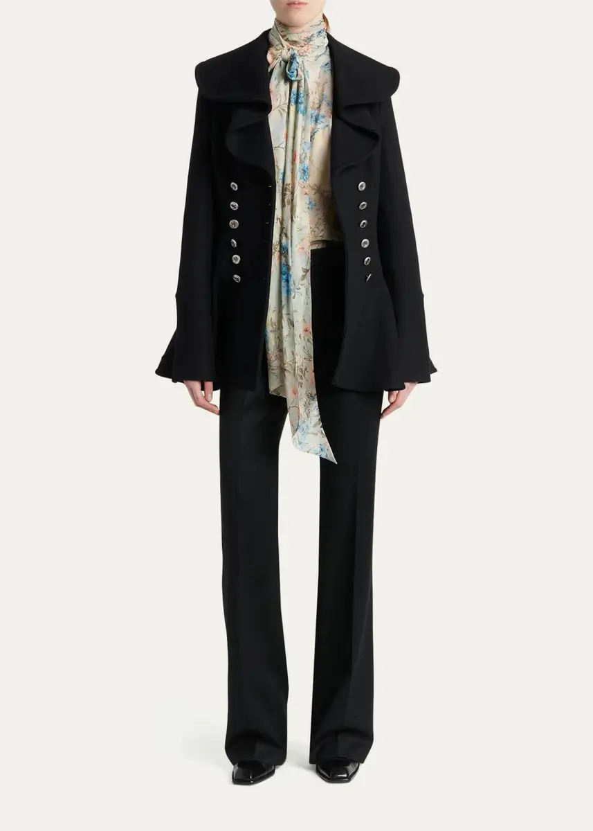 Alexander McQueen Ruffle Wool Fitted Double-Breasted Coat | Thumbnail 2 Alexander McQueen Ruffle Wool Fitted Double-Breasted Coat | Thumbnail 2