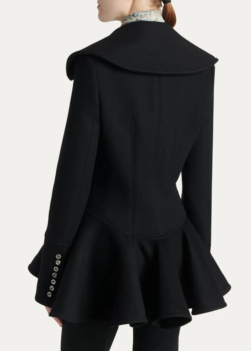 Alexander McQueen Ruffle Wool Fitted Double-Breasted Coat | Thumbnail 3 Alexander McQueen Ruffle Wool Fitted Double-Breasted Coat | Thumbnail 3