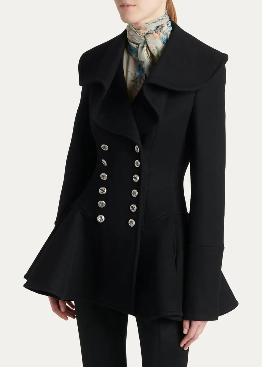 Alexander McQueen Ruffle Wool Fitted Double-Breasted Coat | Thumbnail 4 Alexander McQueen Ruffle Wool Fitted Double-Breasted Coat | Thumbnail 4