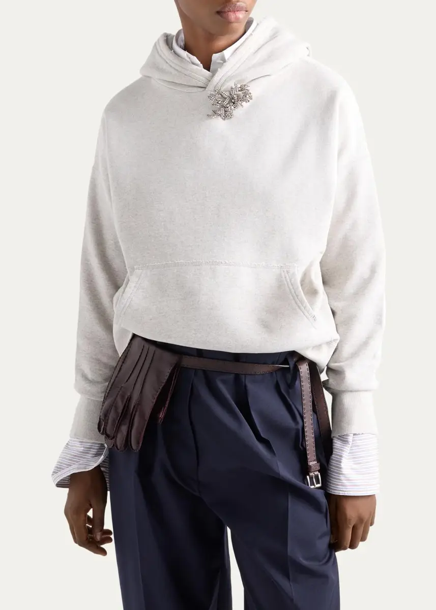 Prada Jewel Brooch Cotton Hoodie | Thumbnail 4 Prada Jewel Brooch Cotton Hoodie | Thumbnail 4